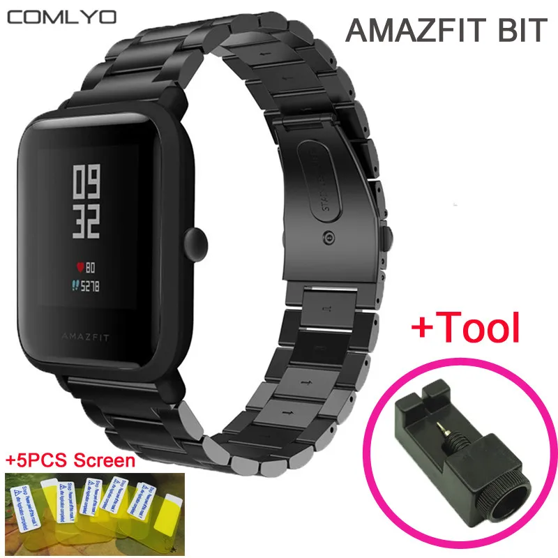 

2in1 Metal Stainless steel wristband for Xiaomi Huami Amazfit Bit Strap Watch Bip tracker bracelet Belt +5PCS Screen Protector
