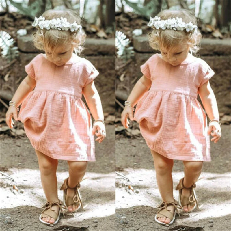

Lovely Toddler Kids Baby Girls Summer Party Pageant Princess Tutu Dress Sundress Hot New Cotton and Linen Dress For Baby Girls