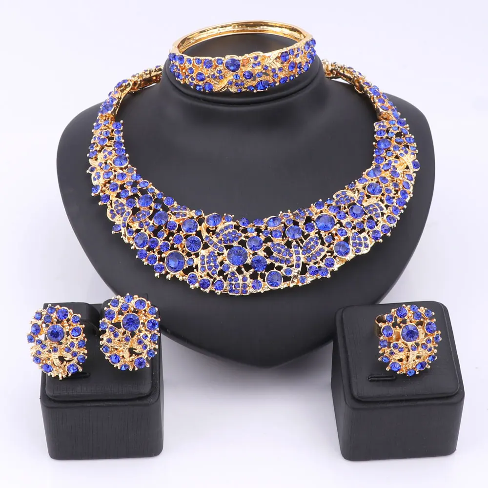 

Women Party Bridal Fine Blue/Red Rhinestone African Beads Jewelry Sets For Wedding Party Dinner Dress Necklace Jewelry Sets