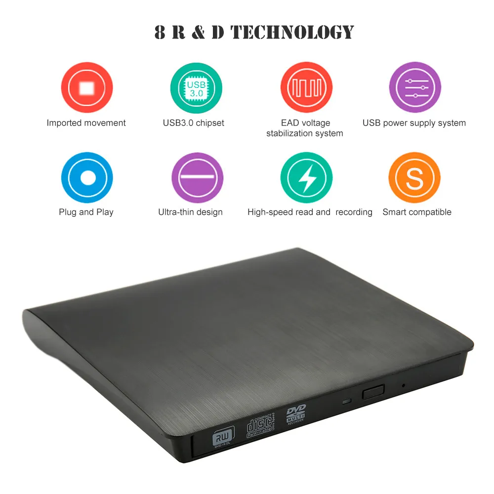 Внешний USB3.0 DVD+/-R 8X, DVD-RW 4X, CD-R 24X, DVD8X, DVD-R Burner read Writer POP-UP для ноутбука Мобильный Внешний привод