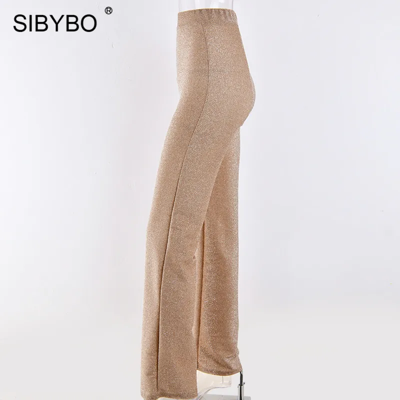 Sibybo весенние блестящие с высокой талией повседневные брюки женские модные прямые свободные брюки женские 2019 уличные сексуальные женские
