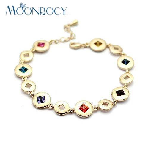 Moonrocy, Модная бижутерия оптом розовое золото цвет Многоцветный австрийский кристалл браслет для женщин подарок