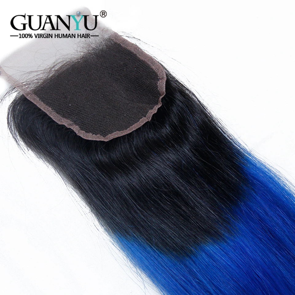 Guanyuhair 3Pcs Ombre 1B/Blue Hair Bundles With Closure 4x4 #Dark Roots Brazilian Remy Straight Human Hair Weave Guanyuhair 3Pcs Ombre 1B/Blue Hair Bundles With Closure 4x4 #Dark Roots Brazilian Remy Straight Human Hair Weave
