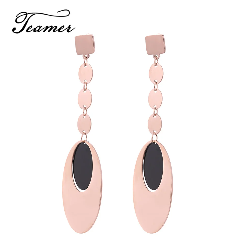 

Teamer High Quality Gold Color Stainless Steel Earrings Multi Oval Geometric Long Earrings Women Fashion Party Statement Jewelry