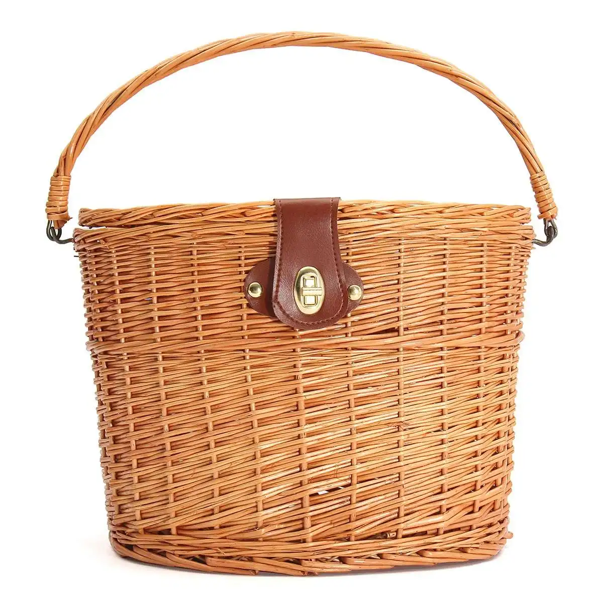 Willow retro road racing bicycle Cycling skep cane manmade vintage track bike natural wicker basket leather wrap leisure bag