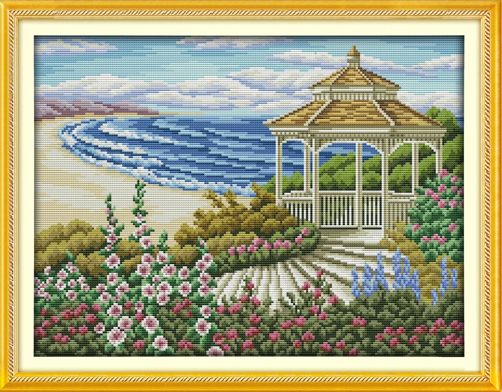 

The seaside observation deck cross stitch kit 18ct 14ct 11ct count printed canvas stitching embroidery DIY handmade needlework