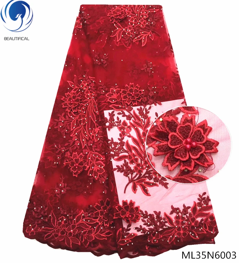 

Beautifical 3d lace fabric with beads nigerian lace fabrics red african tulle laces fabric green laces dress 5yards/lot ML35N60