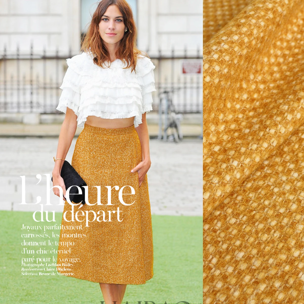 

2017 new yellow weaving small incense wind wool fabric warm heart wool weaving wool autumn and winter fashion coat fabric