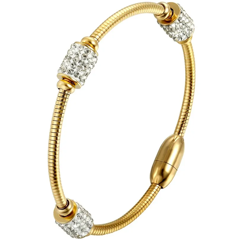 Stainless Steel Bracelet Surface Three oval Crystals Bracelet Bangle