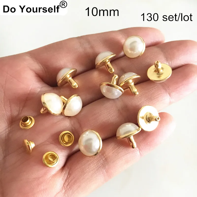 Free Shipping 130 Sets Of 10mm White Pearl Rivet Studs,studs With