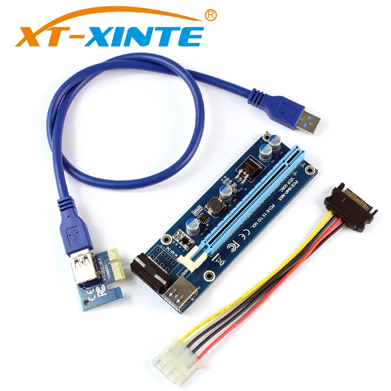 XT-XINTE PCIE 1X to 16X Graphics Extension Cable for MOLEX DC-DC Single Power Supply Adapter Card for ETH Bitcoin Mining Device