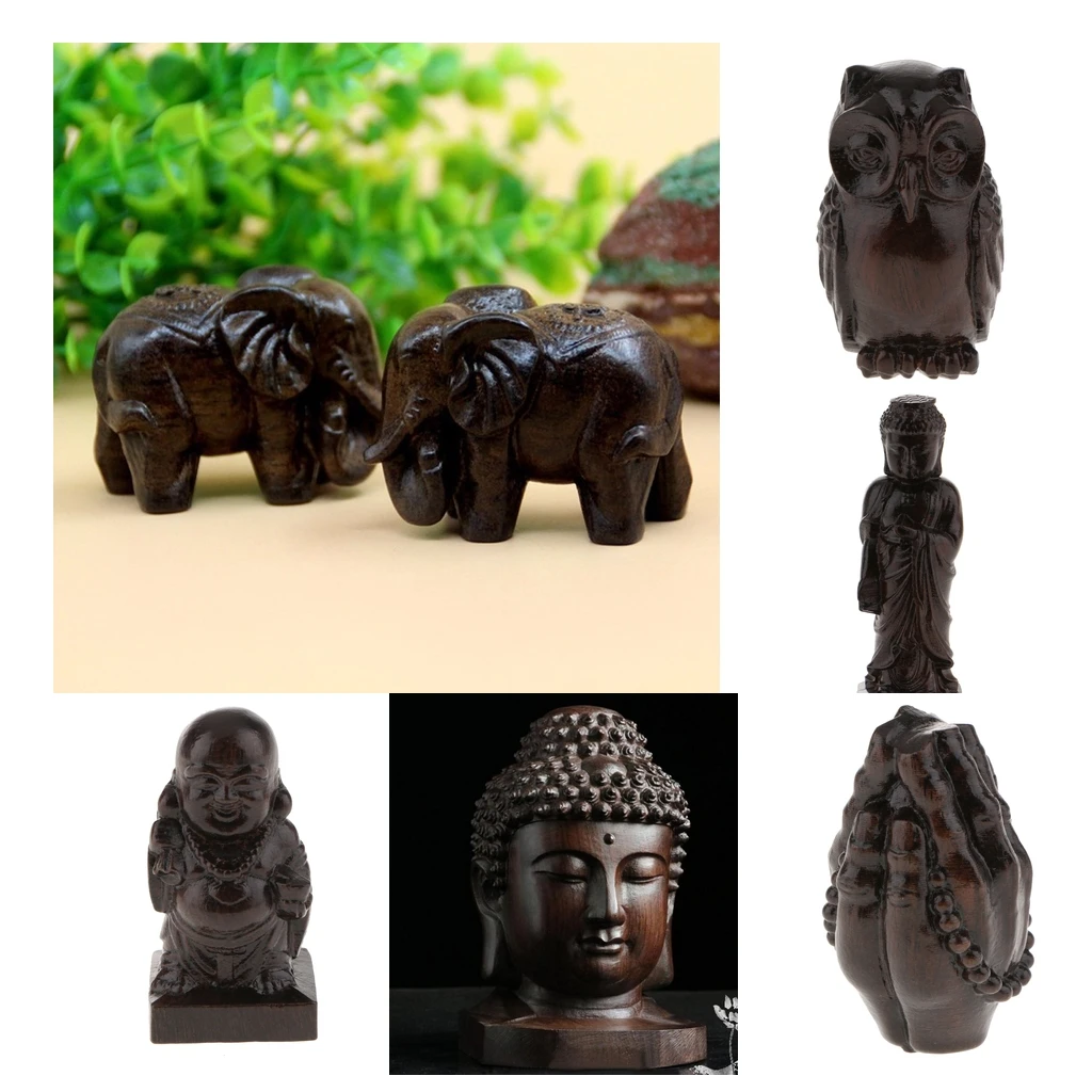 Wood Glazed Buddhist Buddha Statue Decor Fengshui Ornament Figurine Model Home Garden Shop Office Display