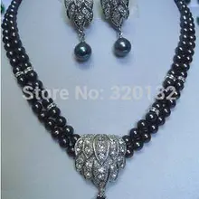 Красивая 7- 8 мм черный Akoya культивированный жемчуг серьга кулон устанавливает AAA серебро крючок быстрая