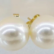 Xiuli 00268 AAA++ 10 мм Белый Южного Моря Круглый Перл Стад Серьги 14KGP