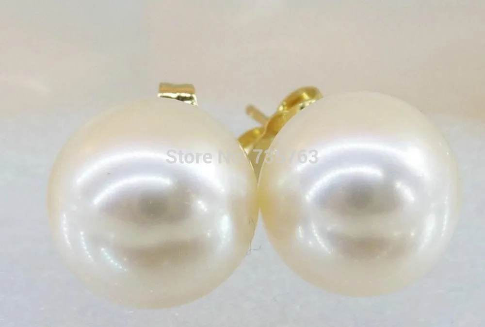 

xiuli 00268 AAA++ 10mm White South Sea Round Pearl Stud Earring 14KGP