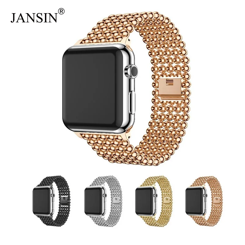

JANSIN Luxury Stainless Steel strap For Apple Watch Band 38mm 40mm 42mm 44mm Beads style Watchband for iWatch Series 5 4 3 2 1