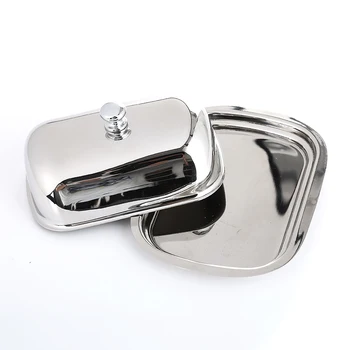 

Realand Oval Stainless Steel Butter Dish Box Container Shiny Cheese Server Storage Keeper Tray with Easy to Hold Lid