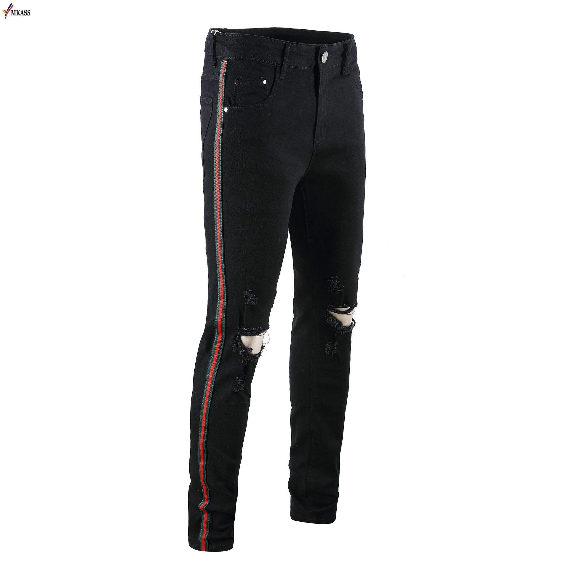 2018 New Knee Hole Slim Distressed Jeans Men Ripped tore up Streetwear Hiphop Trousers Clothes For Men Slim Stripe Pencil Pants