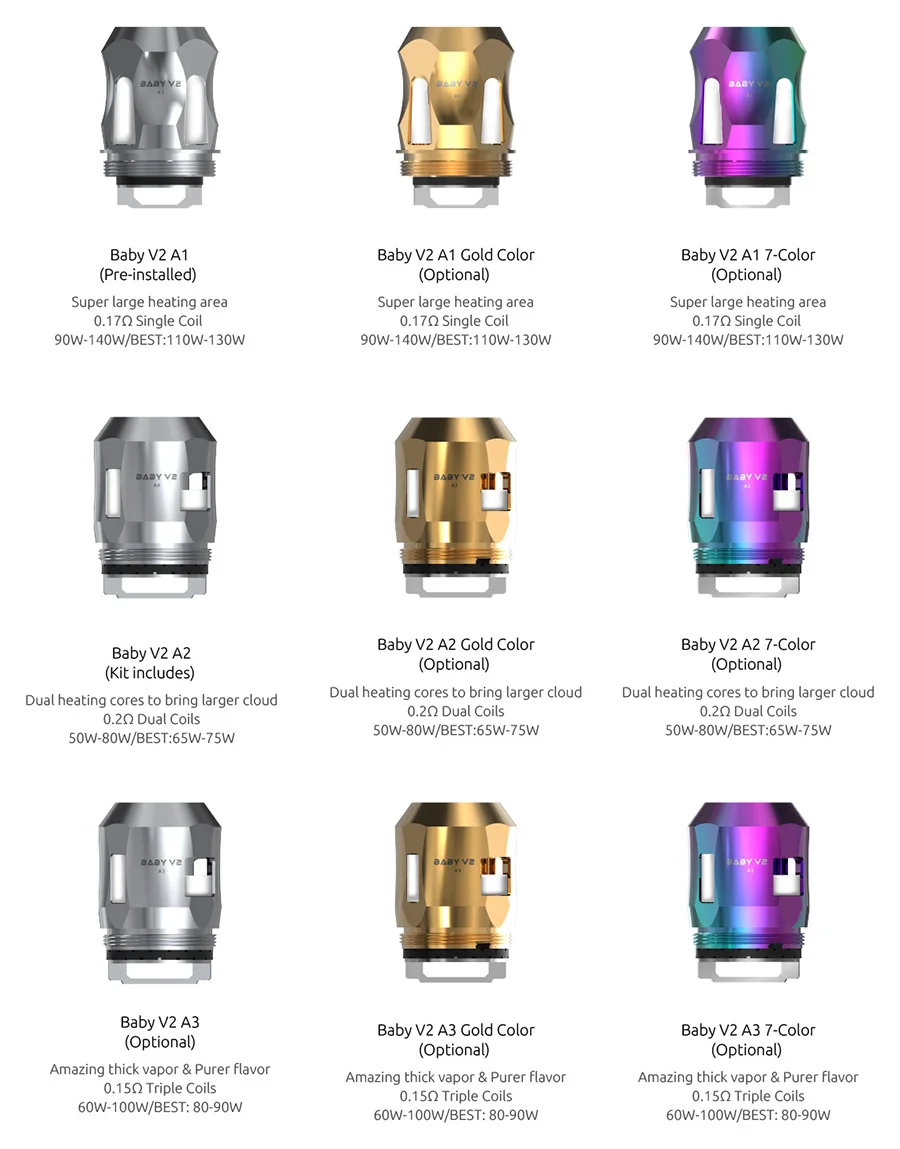 Оригинальная электронная сигарета SMOK TFV8 Baby V2 A1 A2 A3 S1 S2 K1 K4 версия 2 Octuple Core для