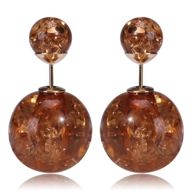 new design Gold-Color fashion jewelry thick glass beads stud earrings double ball earrings for women Christmas gift