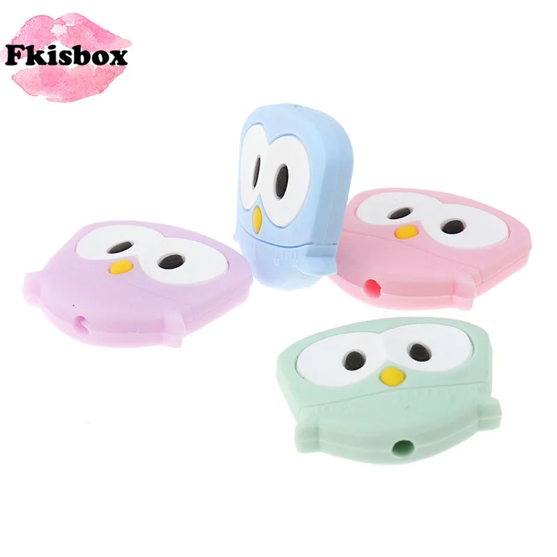 Fkisbox20PCS Owl Silicone Teether Beads Animal Baby Teether Silicone Necklace Teething Bead Food Grade Teethers Nurse Gift