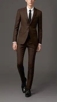 

2017 Latest Coat Pant Designs Brown Blazer Custom Made Formal Notched lapel Wedding Suit for Men Slim Fit Tuxedo 2 piece Terno F