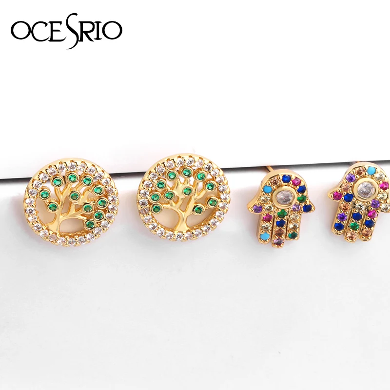 Серьги-гвоздики в виде дерева жизни для женщин, микро-проложить радугу, кубический цирконий, ручная Хамса, серьги Fatima, турецкие ювелирные изделия Luckly, ers-q24