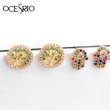 Серьги-гвоздики в виде дерева жизни для женщин, микро-проложить радугу, кубический цирконий, ручная Хамса, серьги Fatima, турецкие ювелирные изделия Luckly, ers-q24