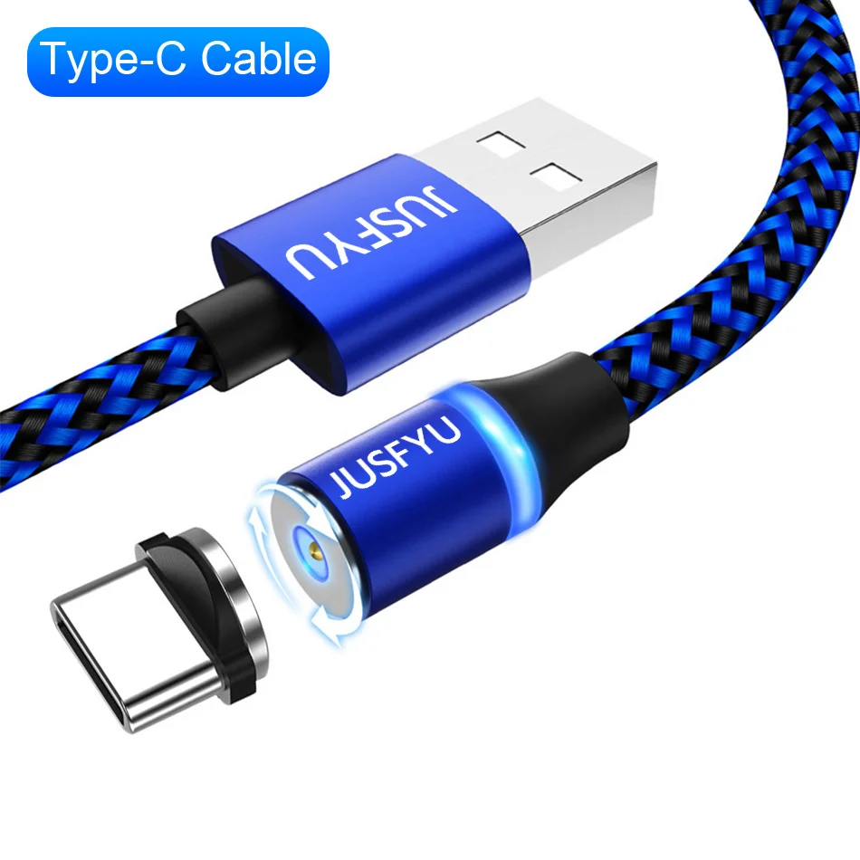 For Type C Blue Новейший светодиодный магнитный usb-кабель-адаптер для iPhone X 8, кабель Micro USB type C, плетеный кабель, зарядное устройство для samsung, Xiaomi, huawei, шнур - Цвет: For Type C Blue
