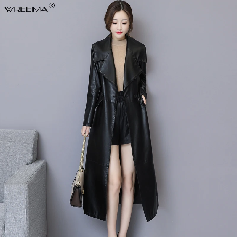 wreeima Leather Jacket Autumn 2018 Women's New PU Leather Jacket Soft Leather Casual Coat Slim Lapel Long Leather Jacket Black wreeima Leather Jacket Autumn 2018 Women's New PU Leather Jacket Soft Leather Casual Coat Slim Lapel Long Leather Jacket Black
