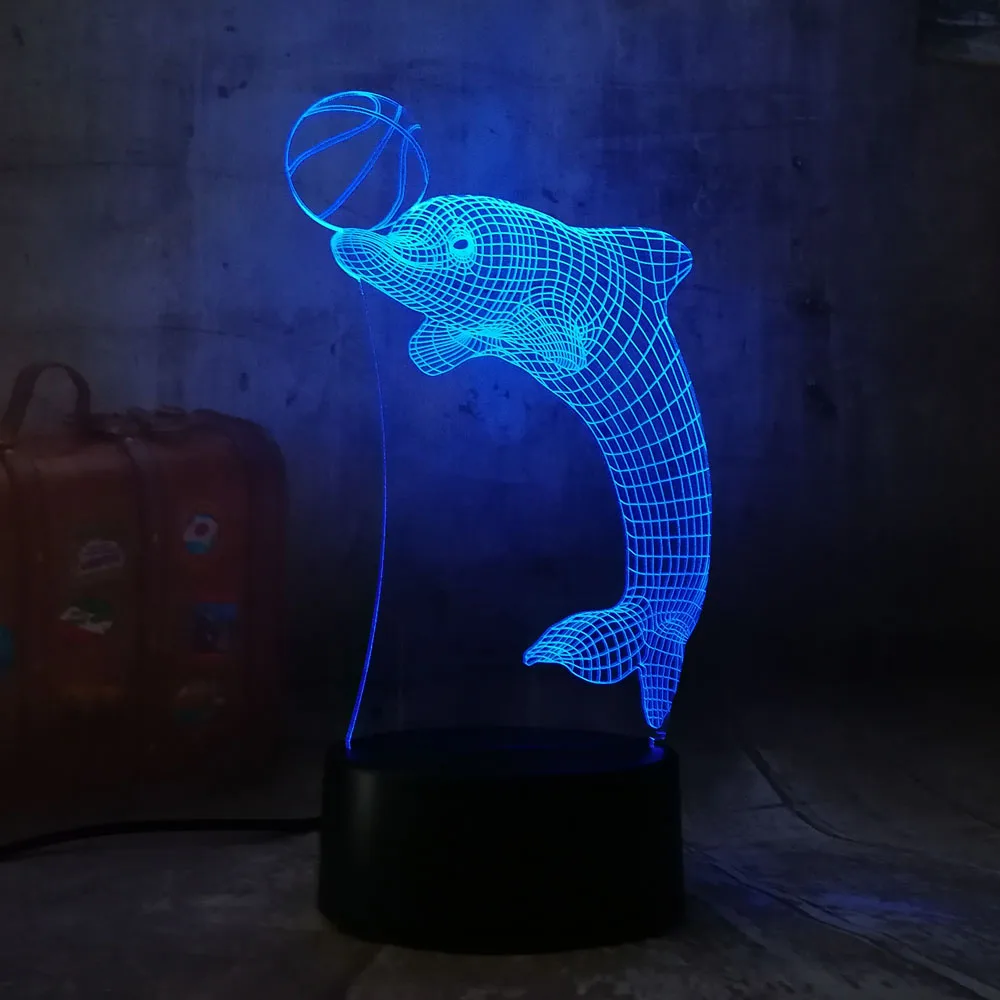 

Cute New Dolphin Play Ball 3D LED Acrylic RGB Night Light USB Touch Remote Control Home Decro Kids Desk Lamp Kids Christmas Gift