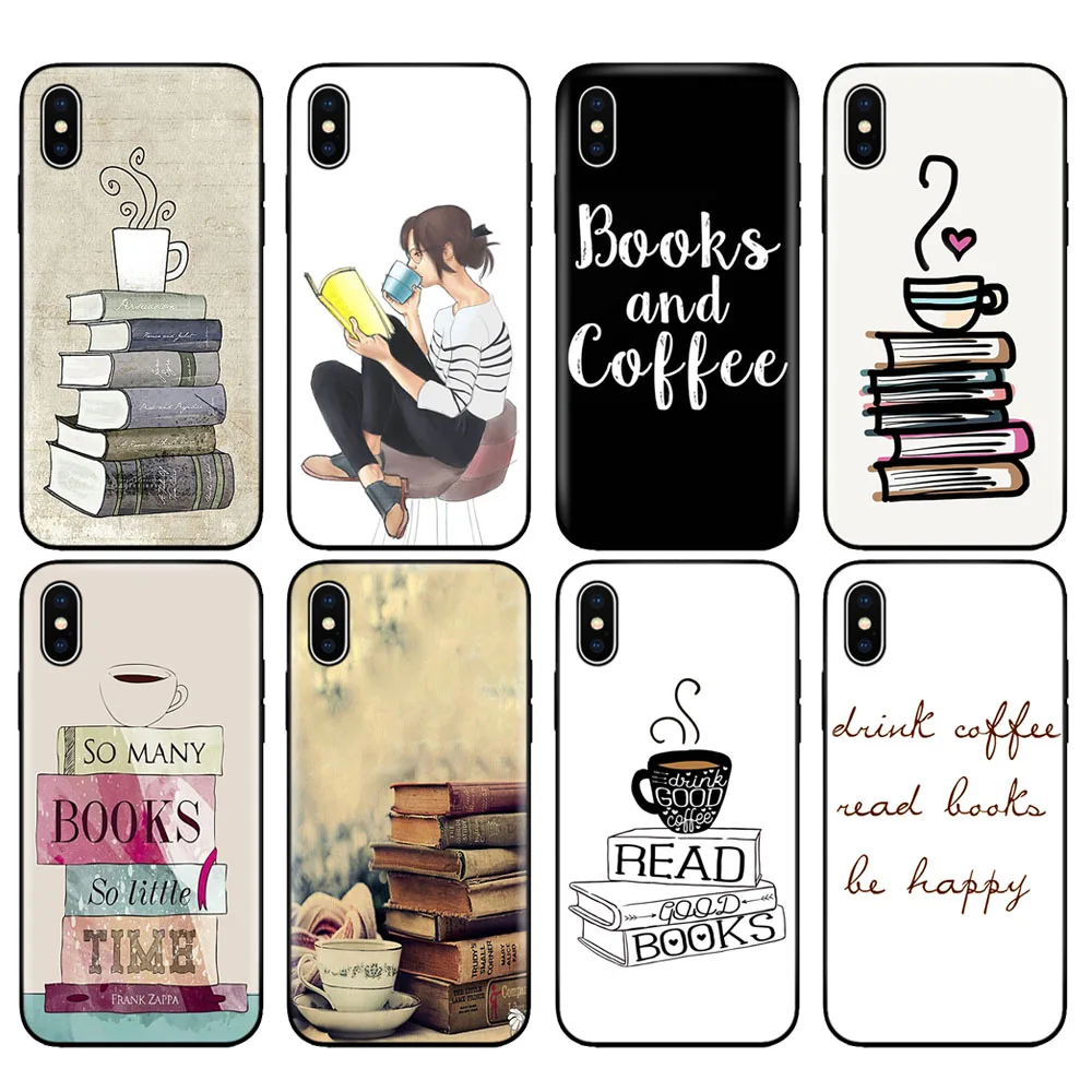 

Black tpu case for iphone 5 5s se 6 6s 7 8 plus x 10 case silicone cover for iphone XR XS MAX case Books And Coffee