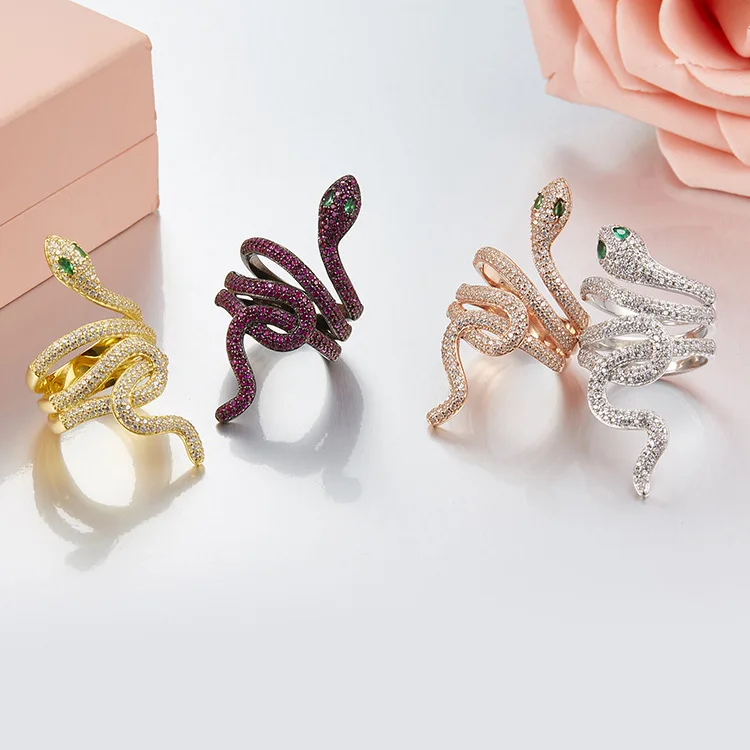 

Famous Micro inserts Zircon Snake ring Full of zircon stones cz exaggerated Ring 925 sterling silver France monaco jewelry