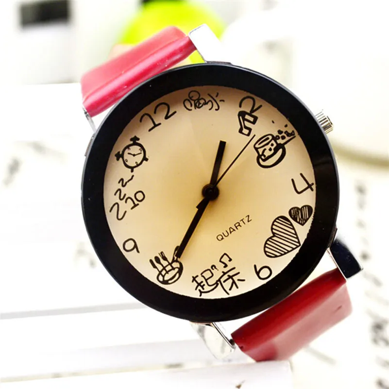 Women's watches casual watches Girls Fuax Leather Strap Round Dial Quartz Wrist Watch Women Clock relogio feminino M10 (2)
