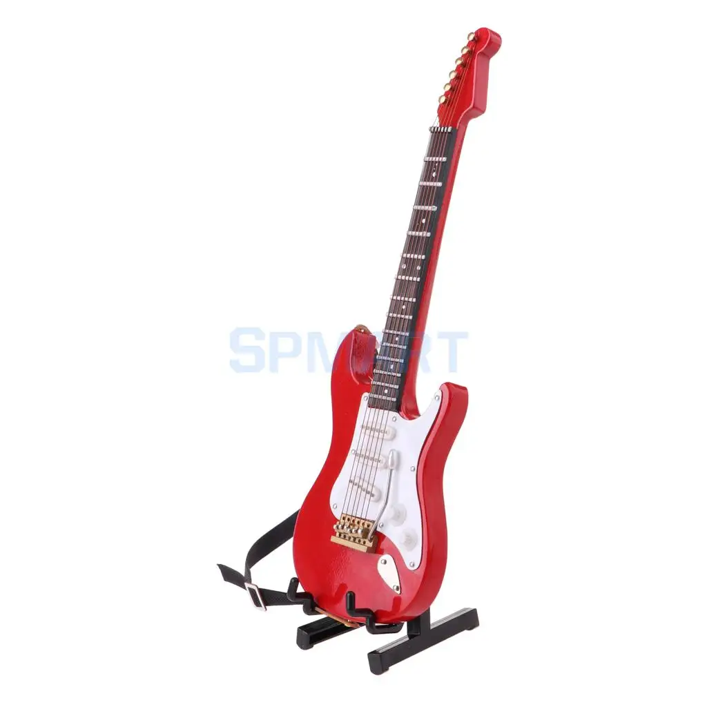 1/6 Scale Dollhouse Miniature Wooden 6-Ctrings Electric Guitar Musical Instrument Model w/ Stand for Dolls Accessory