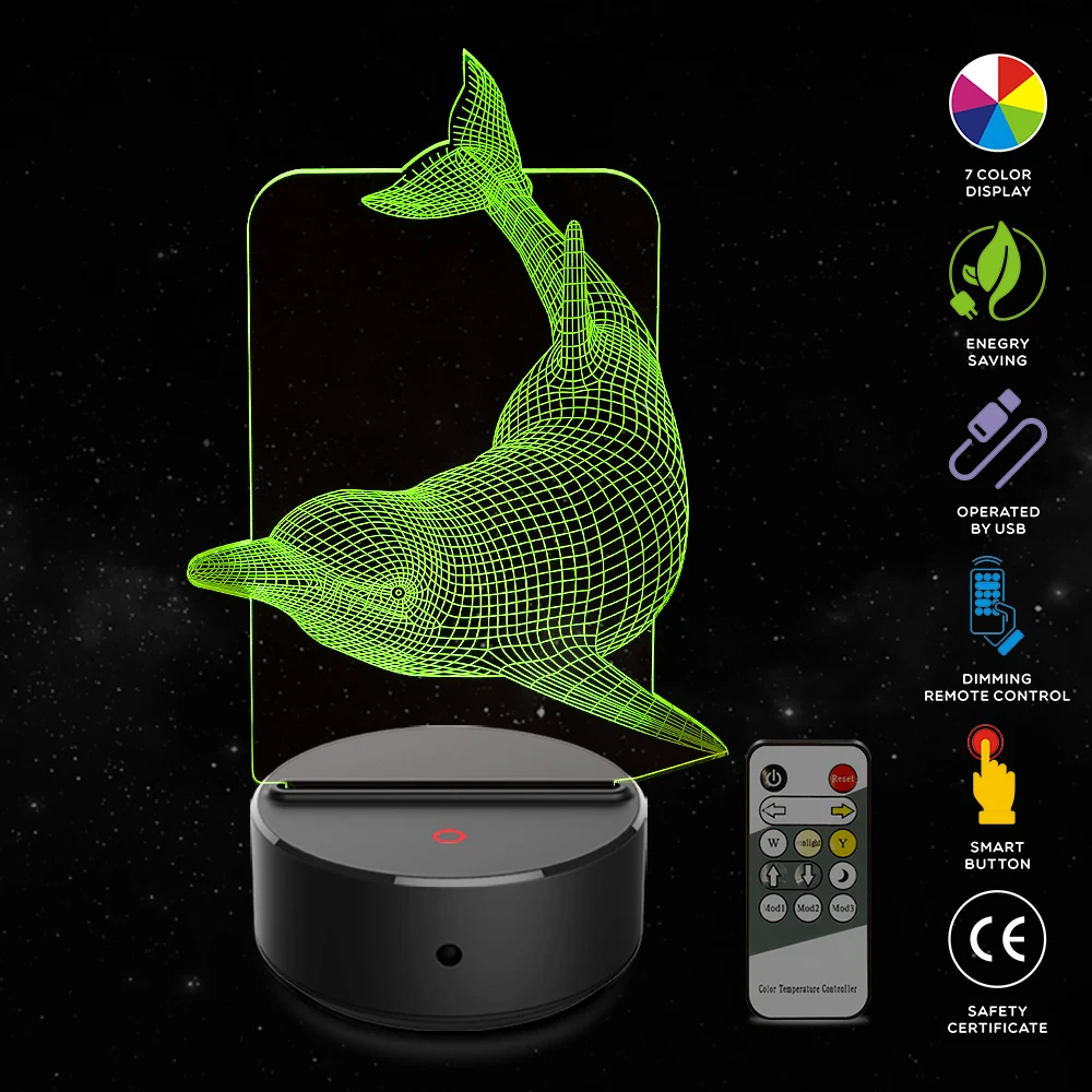 

Dolphin Shape 3D Illusion Lamp 7 Color Change Touch Switch LED Night Light Acrylic Desk lamp Atmosphere Lamp Novelty Lighting