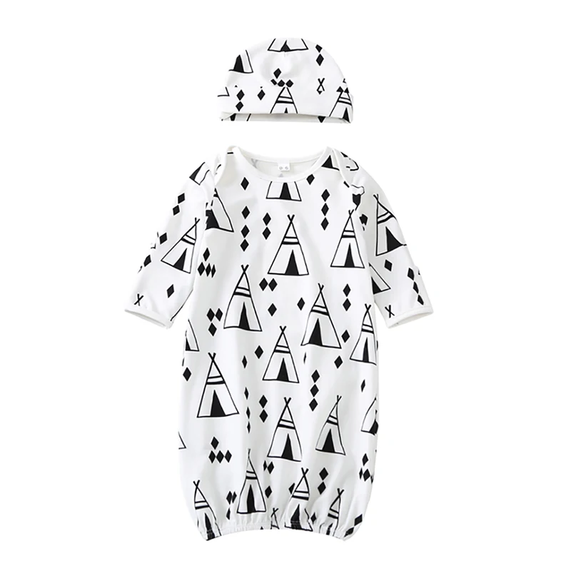 Комплект детской одежды из 2 предметов, удобная хлопковая теплая одежда для сна с рисунком+ шапочка, костюм для девочек и мальчиков