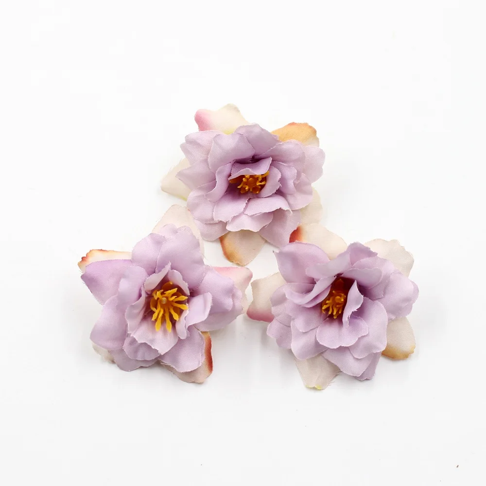 Light purple 10 шт./лот, 5 см, орхидеи, шелк, искусственный цветок, свадьба, вечеринка, домашний декор, сделай сам, венок, скрапбук, Подарочная коробка, ремесло, искусственный цветок - Цвет: Light purple