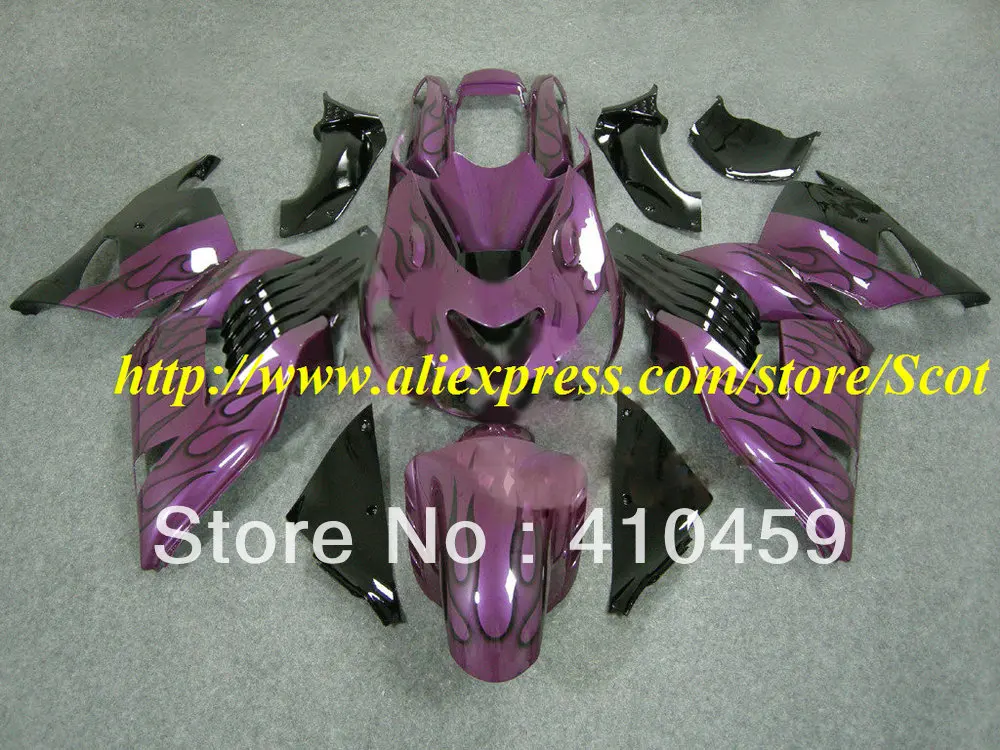 

2013 Fashion black flames purple Fairing kit for KAWASAKI Ninja ZX14R 06 07 ZX 14R 2006 2007 ZX-14R 06-07 2006-2007