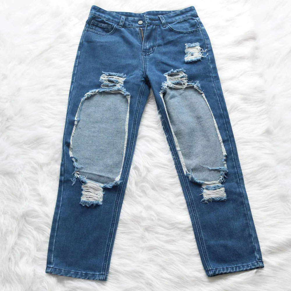 Отверстие Рваные джинсы для Для женщин модные женские Леггинсы для йоги из плюс Размеры брюк уличная Женская хорошо тянется джинсовые