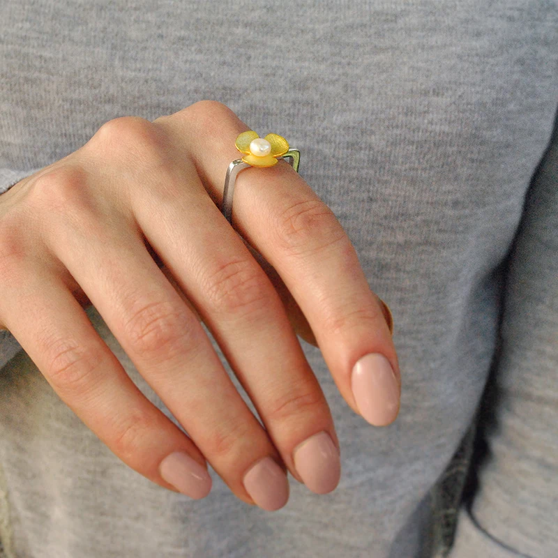 Lotus Fun Реальные Стерлингового Серебра 925 Природных Перл Handmade Fine Jewelry Square Ring Свежий