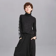 Европа Новинка Весна Осень Женская мода свободная водолазка с буквенным принтом шикарная футболка женская повседневная черная рубашка Топ