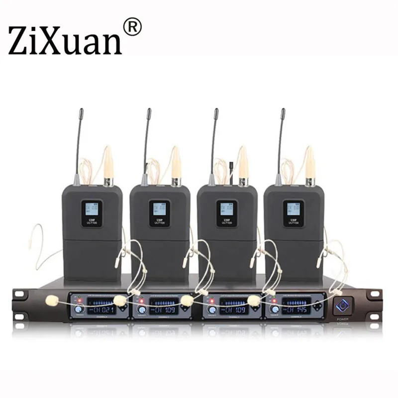 

Professional 4 Headset Mic UHF4 Channels Wireless Microphone System 4 Channels Multichannel Microphone System