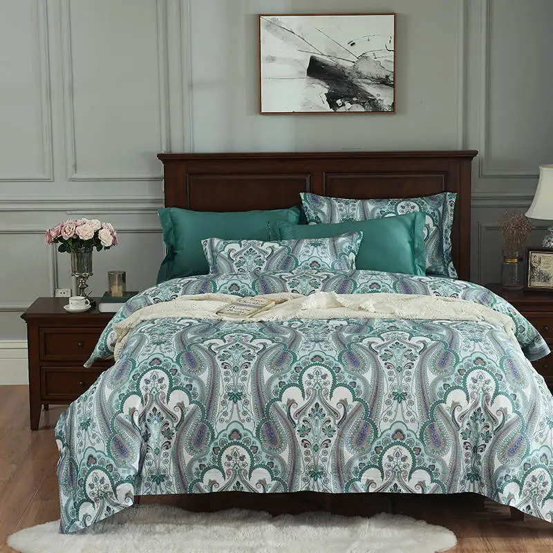Silky touch 100S top quality egyptian cotton bedding sets paisley duvet quilt covers queen king size bed linen sateen 4pcs sheet - Цвет: 20