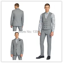 Новое поступление, серый Глен, шерсть, 3 предмета(куртка+ брюки+ жилет), две пуговицы, тонкий, лацкан, сделано для измерения костюмов для мужчин