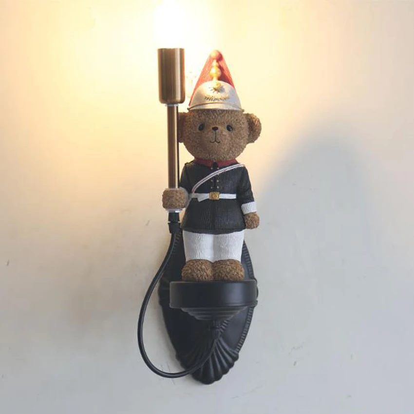 

Nordic Led Teddy Bear LED Resin Wall Lamp Bedroom Child Child Decoration Birthday Christmas Gift Wall Lamp