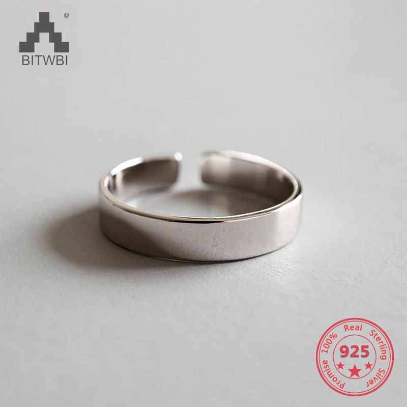 Широкое 4 мм 925 пробы Серебряное минималистичное блестящее яркое кольцо для женщин