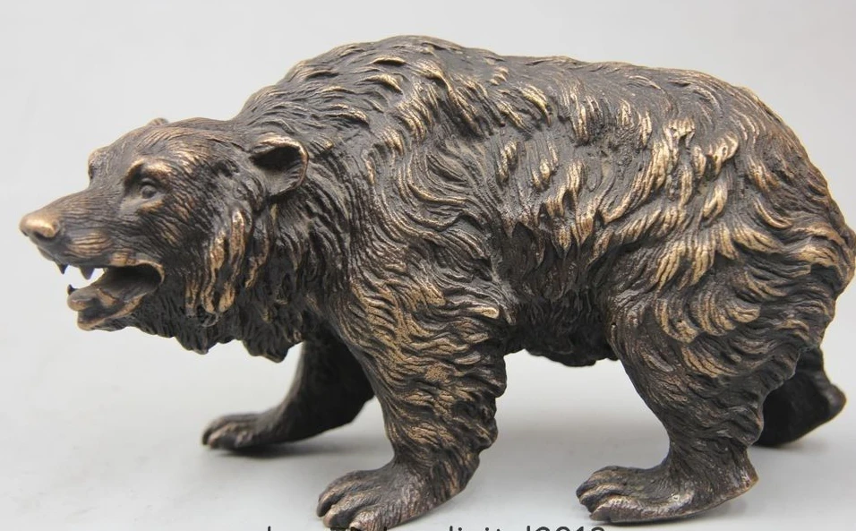 

6" Chinese China Folk Pure Bronze Selenarctos thebetanus black bear Statue Sculp