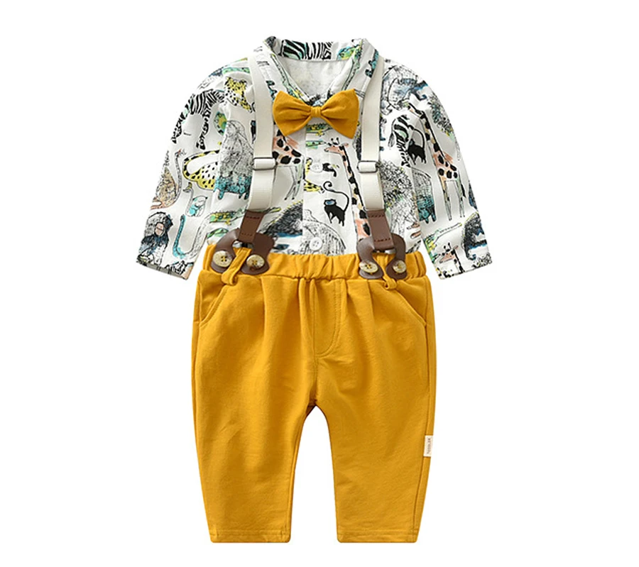 IYEAL/комплект джентльменской одежды для маленьких мальчиков, осенний костюм для маленьких детей, праздничный бант на боди, комплект одежды для маленьких мальчиков от 0 до 24 месяцев, 2 предмета