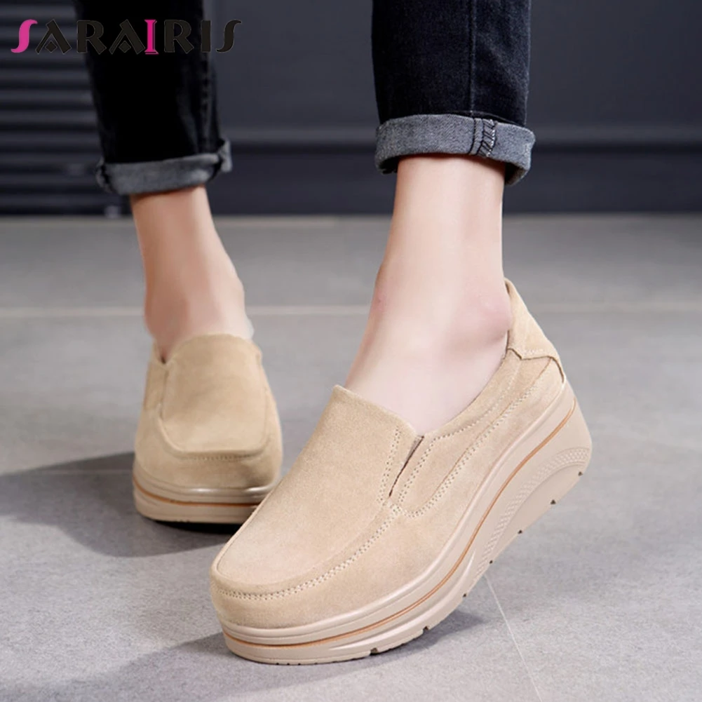 

SARAIRIS 2019 New Big Size 35-42 Loafers Solid Elastic Band Round Toe Flat Platform Shoes Woman Casual Spring Autumn Flats